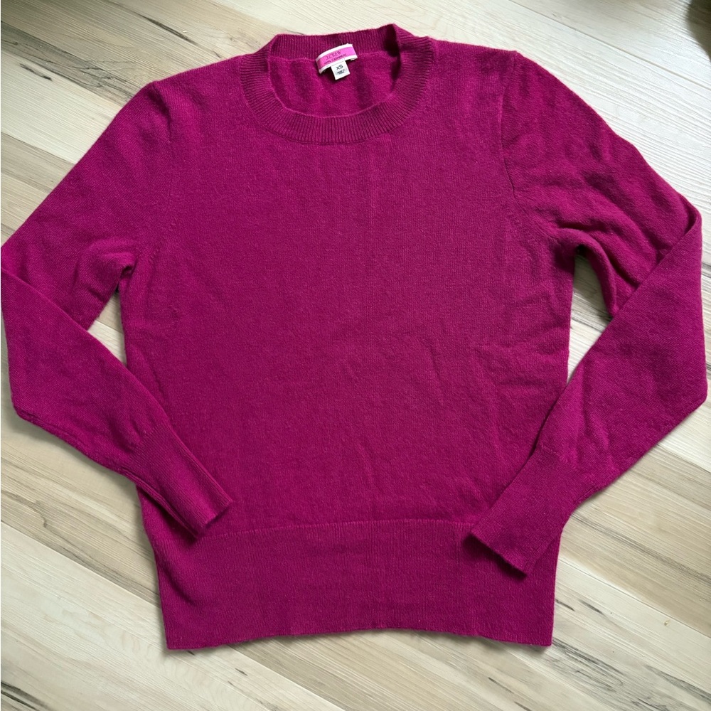 J. Crew Fuchsia 100% Cashmere Crewneck Sweater Luxury Old Money XS Relaxed Fit